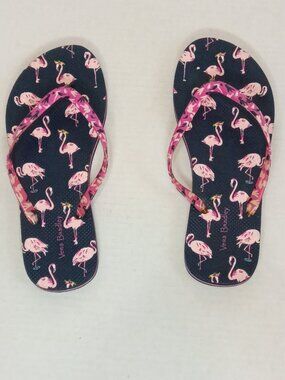 Vera Bradley Flamingo Fiesta Flip Flops Navy Pink Size Women's M 7/8